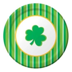 St Patrick's Day Shamrockin Stripes 9 Inch Paper Plates 8 Pack Party Tableware - Picture 1 of 1