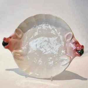 Antique Rörstrand Glazed Porelain Pig Dish Christmas Plate 1920s MADE IN SWEDEN - Picture 1 of 3