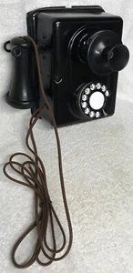 Vintage 1930s AUTOMATIC ELECTRIC Model 21 Rotary Dial BLACK Wall Mount Telephone - Imagen 1 de 16