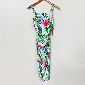 New HAUTE MONDE Floral Print Ruched Midi Dress - Picture 1 of 9