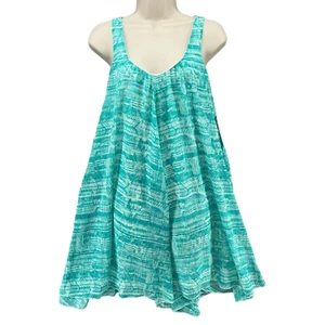 Decree Deepsummer Mini Dress Green White Printed Sleeveless Scoop Neck Size M - Picture 1 of 11