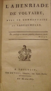 VOLTAIRE - LA HENRIADE - Commentaire de LABEAUMELLE - 1803 - Picture 1 of 8