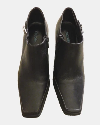  Nicole Dark Brown Smooth Leather Classy Ankle Boots Zipper 2.5" Heel Buckle 6.5 - Image 1 of 4