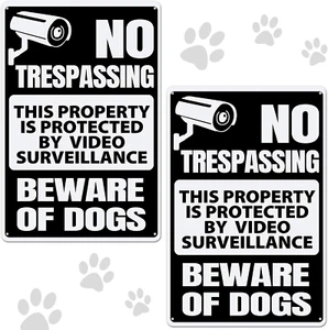 2 Pieces Beware of Dog Sign for Fence Lawn Funny Warning Decor No Trespassing - Picture 1 of 11