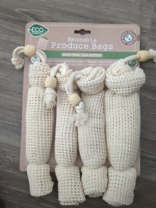 Produce Bags Cotton Mesh Reusable Sustainable Farmer's Market Bags Set of 4 - Picture 1 of 4