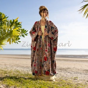 Kimono in velluto cotone stampato MAI fatto a mano regalo elegante classico taglie forti 1X-4X - Foto 1 di 4