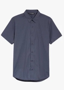 Travis Mathew Annual Champ Short Sleeve Button Up Heather Blue Nights M - Picture 1 of 3