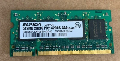 Elpida EBE52UD6ABSA-5C-E 512 MB 2RX16 PC2-4200S-444 Laptop Memory RAM  - Image 1 of 2