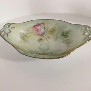 Vintage Preußen Germany Servier-, Sellerieschale handbemalt Schleifengriffe gold vergoldet - Bild 1 von 5