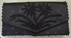 Perlen Clutch Handtasche schwarz mit Satinfutter Made in British Hong Kong 40er Jahre - Bild 1 von 15