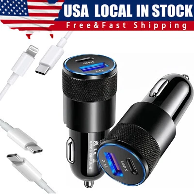 30W Fast Charge USB PD Type-C Car Charger Adapter For iPhone 14 13 12 11 Pro Max - Image 1 of 4