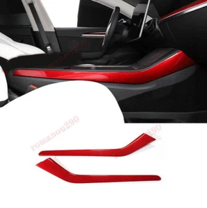 For Tesla Model Y 2020-2021-2022 Red Center Cup Holder Panels Side Cover Trim 2X - Picture 1 of 5