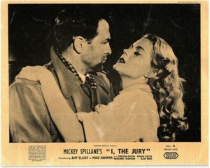 I The Jury orig Lobby Card Mickey Spillane Biff Elliot Mike Hammer Peggy Castle