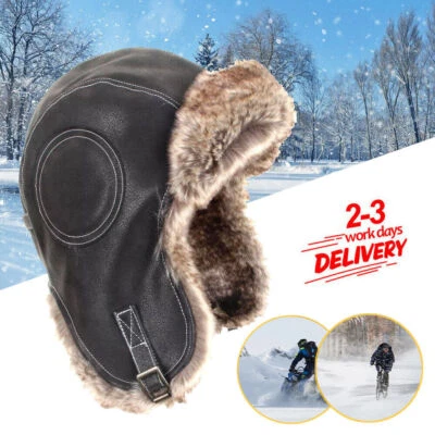faux Leather Aviator Trapper Hat Cap Flying Fur Winter Warm Vintage Beanie - image 1 of 4