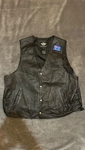 Harley Davidson Men’s Genuine Leather Vest 3XL Stitched logo Australia Black - Picture 1 of 7