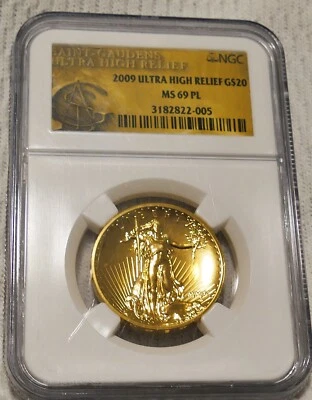 2009 $20 ULTRA HIGH RELIEF DOUBLE EAGLE GOLD COIN MS69 PL  + Mahogany BOX / COA - Image 1 of 4