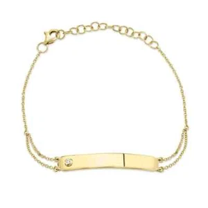 14K Yellow Gold Diamond ID Bar Bracelet Natural 0.02 CTW Round Cut Adjustable - Picture 1 of 2