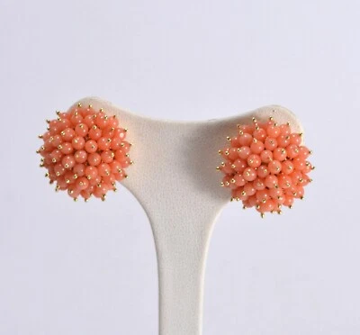 ORECCHINI  ARGENTO 925 PICCOLO DORATO CORALLO ROSA 3 mm CLIPS FILO   AGHT 0813 - Immagine 1 di 3