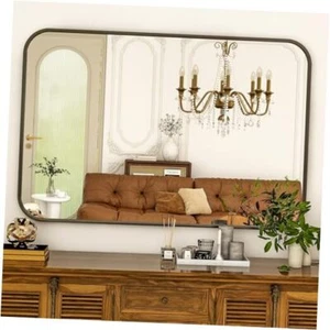 Round Corner Top Bathroom Mirror 26''38''Rectangle Aluminum 26"x 38" Black - Picture 1 of 8