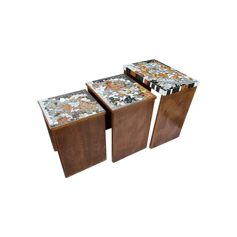 Mid 20th Century Brown Ceramic Danish Modern Style Tile Nesting Tables - Set 3 Cover