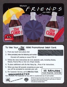 1996 Coca Cola phone calling card unused FRIENDS on NBC TV Coke (A - Picture 1 of 1