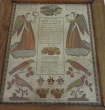 Antique German Fraktur Birth And Baptismal Certificate, 1844 Adams County, Pa.