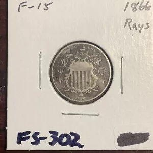 1866/1866 Shield Nickel RPD FS-302 with Large Cud - Fine F Details Uncertified - Picture 1 of 3