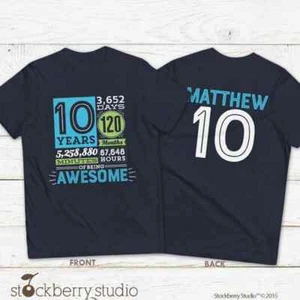10 Years of Being Awesome Shirt 10th Birthday Tee Ten Year Old Tenth Birthday - Picture 1 of 5
