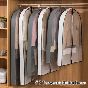 5 X Transparent Clothing Covers Garment Dress Jacket Protector Storage Bags - Picture 1 of 20