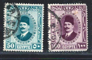 EGYPT 1927-37 Very Fine Used Stamps Set Scott # 145a-146 " King Fuad " - Picture 1 of 2