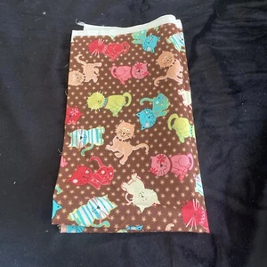 Cute Different Color Cats On Brown Cotton Fabric 1/2 Yard x 22” - Picture 1 of 1