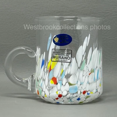 Taza de cristal blanco veneciano de Murano confeti estudio arte vidrio soplado a mano Italia Foto 1 de 4