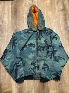 PCI Kenpo Jacket Mens XL Green Camouflage Fur Hood Outdoor Full-Zip - Picture 1 of 8