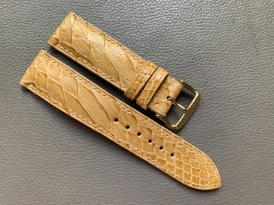 Pulseira de relógio bege couro cobra genuíno tamanho personalizado 17 18 19 20 21 22 23mm - Imagem 1 de 4