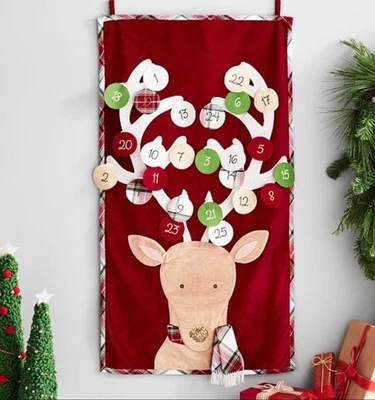 New Pottery Barn Kids Christmas Velvet RED Reindeer Deer Advent Calendar - Image 1 of 4