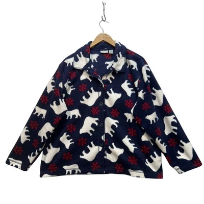 Cabin Creek Womens Fleece Jacket Size XL Blue Polar Bear Holiday Button Up Cozy - Image 1 of 4
