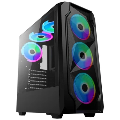 JEDEL Wrath Mesh Gaming PC Case Mid ATX Tower 6x 120MM RGB LED Fans Glass Panel - Image 1 of 4