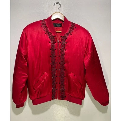 August Seda Bomber Chaqueta Adornada Lentejuelas Festivo Rojo Invierno Vacaciones Mujeres M Foto 1 de 4