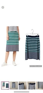 Tory Burch Size Large Sport Breton Stripe Knit A-Line Skirt White, Navy & Green - Picture 1 of 16