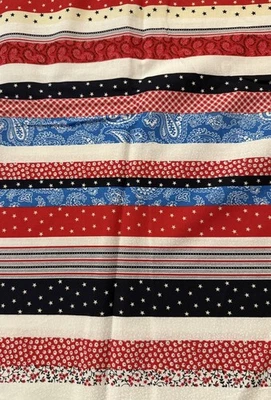 Fabric Traditions Red White & Blue Stripe Paisley Stars Patchwork USA 64 x 45” - Image 1 of 3
