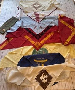 Vintage Lot of 9 Boy Scouts of America Neckerchiefs Bandanas And 1 Hat BSA - Picture 1 of 9