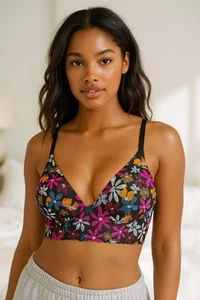 Pink by Victorias Secret Push-up-Bralette Größe Large Spitze schwarz bunt geblümt - Bild 1 von 6