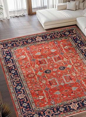Hank Woven Folk Cherry Red Traditional Inspired Hand-Knotted Soft Wool Area Rug - Image 1 of 4