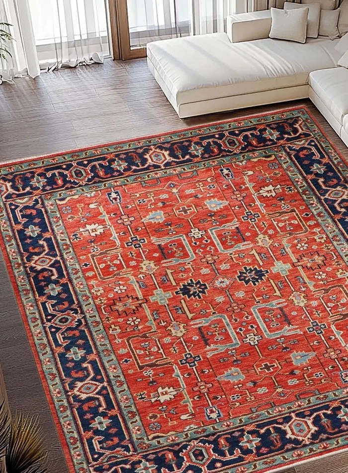 Hank Woven Folk Cherry Red Traditional Inspired Hand-Knotted Soft Wool Area Rug - Image 1 of 4