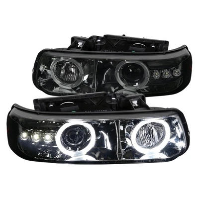 Fit Chevy 1999-2002 Silverado 2000-2006 Tahoe Smoke Halo Projector Headlights - Image 1 of 4