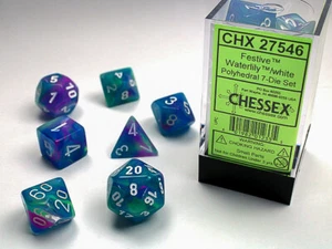 Chessex 27546 Festive® Polyhedral Waterlily™/white 7 Die Set - Picture 1 of 4