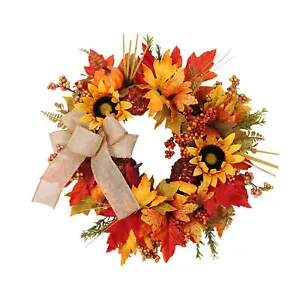 Sonnenblumen-Herbstkranz, Ahornblätter, Sonnenblumenkranz, Herbst-Blumen-Türde - Bild 1 von 12