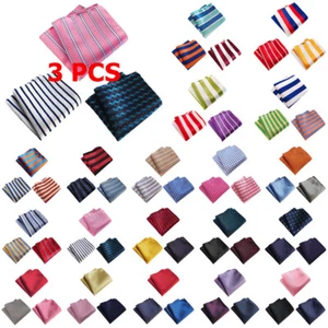 3 PCS Men Stripe Grid Flower Polka Dot Pocket Square Handkerchief Wedding Hanky - Picture 1 of 20