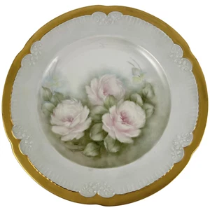 K & A Krautheim Decorated Plate 10 1/2" Hand Painted Porcelain Pink and Green C - Picture 1 of 6