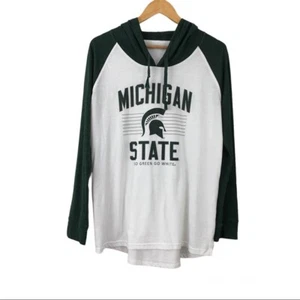 Captivating Green White Michigan State Raglan Long Sleeve Hooded Pullover Tee L - Picture 1 of 4